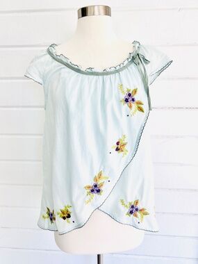 FREE PEOPLE Light Blue Cotton Embroidered Peasant Blouse - NWT! - 10